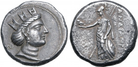 Parthia, Andragoras AR Tetradrachm. Hekatompylos(?), circa 246/5-239/8 BC. Attic standard. Turreted head of Tyche to right, wearing pendant earring an...