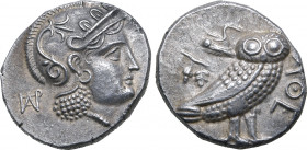 Parthia(?), 'Athenian Series' AR Didrachm. Hekatompylos(?), circa 246-238 BC. Attic standard. Head of Athena to right, wearing earring, necklace, and ...