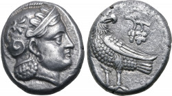 Parthia(?), 'Eagle Series' AR Drachm. Ekbatana(?), circa 246/5-239/8 BC. Local standard. Head of Athena to right, wearing earring, necklace, and crest...