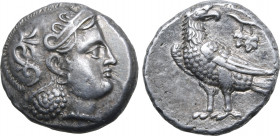 Parthia(?), 'Eagle Series' AR Drachm. Hekatompylos(?), circa 246/5-239/8 BC. Local standard. Head of Athena to right, wearing earring, necklace, and c...