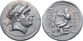 Greco-Baktrian Kingdom, Euthydemos I Theos Megas AR Tetradrachm. Mint A (near Aï Khanoum), circa 215-210 BC. Diademed head to right, with elderly feat...