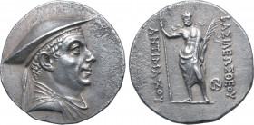 Greco-Baktrian Kingdom, Antimachos I Theos AR Tetradrachm. Circa 180-170 BC. Diademed and draped bust to right, wearing kausia / Poseidon, laureate, s...