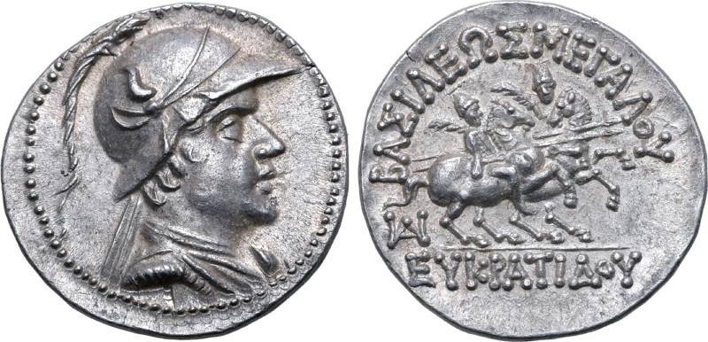 Greco-Baktrian Kingdom, Eukratides I Megas AR Drachm. Circa 170-145 BC. Diademed...