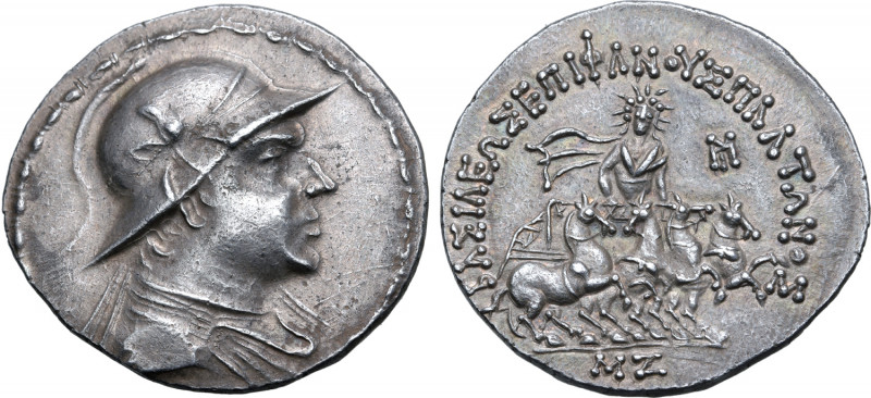 Greco-Baktrian Kingdom, Plato AR Tetradrachm. Circa 145-140 BC. Diademed and dra...