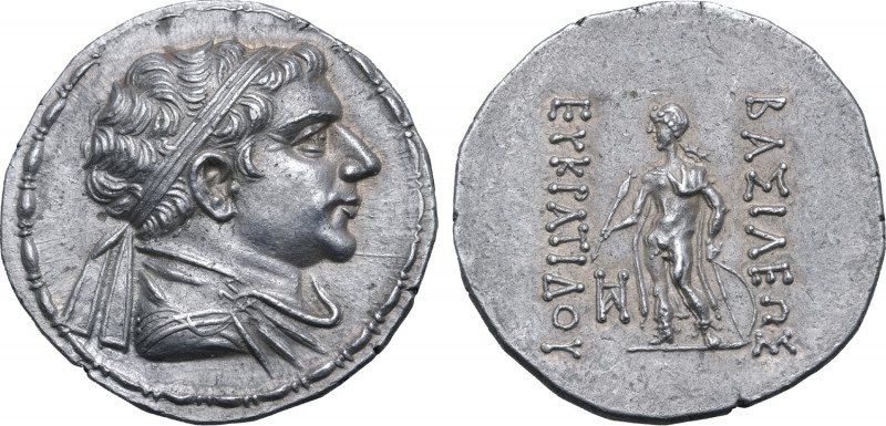 Greco-Baktrian Kingdom, Eukratides II Soter AR Tetradrachm. Circa 145-140 BC. Di...