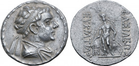 Greco-Baktrian Kingdom, Eukratides II Soter AR Tetradrachm. Circa 145-140 BC. Diademed and draped bust to right; all within bead-and-reel border / Apo...