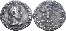 Indo-Greek Kingdom, Polyxenos Epiphanes Soter AR Tetradrachm. Circa 85/0 BC. BAΣIΛΩΣ EΠIΦANOYΣ ΣΩTHPOΣ ΠOΛYΞENOY, diademed and draped bust to right / ...