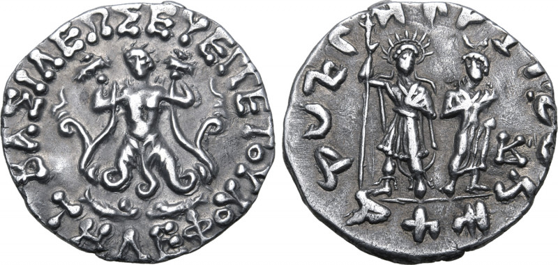 Indo-Greek Kingdom, Telephos Euergetes AR Drachm. Circa 80-70 BC. BAΣIΛEΩΣ EYEPΓ...