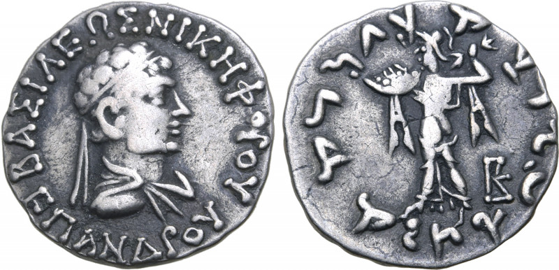 Indo-Greek Kingdom, Epander Nikephoros AR Drachm. Circa 80/75 BC. BAΣIΛΩΣ NIKHΦO...