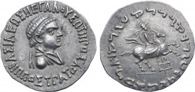 Indo-Greek Kingdom, Hippostratos Soter AR Tetradrachm. Circa 65-55 BC. ΒΑΣΙΛΕΩΣ ΜΕΓΑΛΟΥ ΣΩΤΗΡΟΣ ΙΠΠΟΣΤΡΑΤΟΥ, diademed and draped bust to right / ‘Maha...