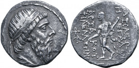 Kings of Parthia, Mithradates I AR Tetradrachm. Seleukia on the Tigris, dated SE 173 = 140/39 BC. Diademed head to right / Herakles standing to left, ...
