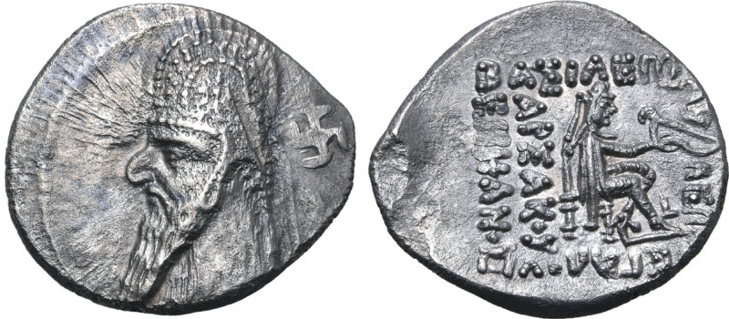 Kings of Parthia, Mithradates II AR Drachm. Rhagai, circa 96/5-93/2 BC. Diademed...