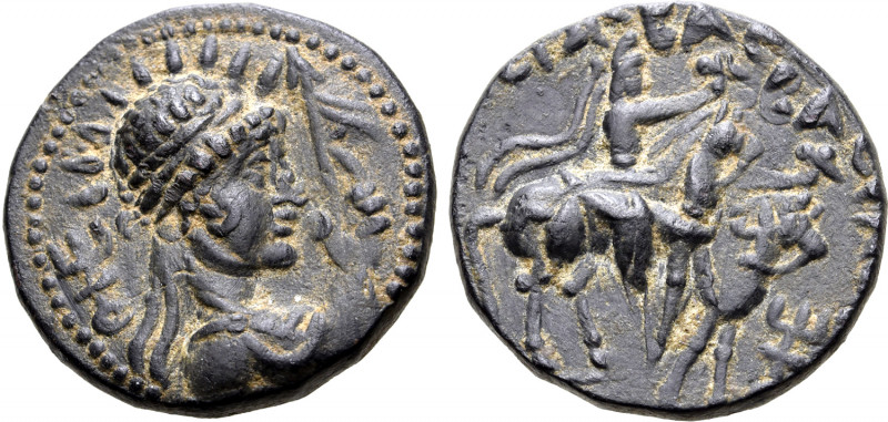 Kushan Empire, Vima Takto Æ Didrachm. Circa AD 80-113. "Soter Megas" issue. Unce...