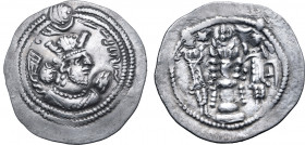 Sasanian Kingdom, Vālaxs (Balash) AR Drachm. BN (Veh-Ardashir) mint, AD 484-488. Bust to right, wearing mural crown with korymbos set on crescent, rib...