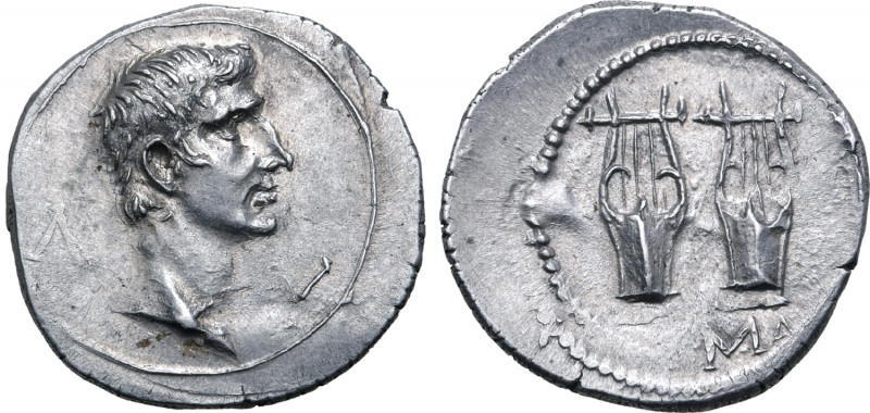 Augustus AR Drachm of Masicytus, Lycian League. Circa 27-20 BC. Bare head of Aug...