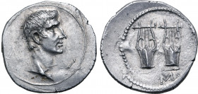 Augustus AR Drachm of Masicytus, Lycian League. Circa 27-20 BC. Bare head of Augustus to right; Λ-Y flanking / Two citharas; MA below. RPC I 3309c.4; ...