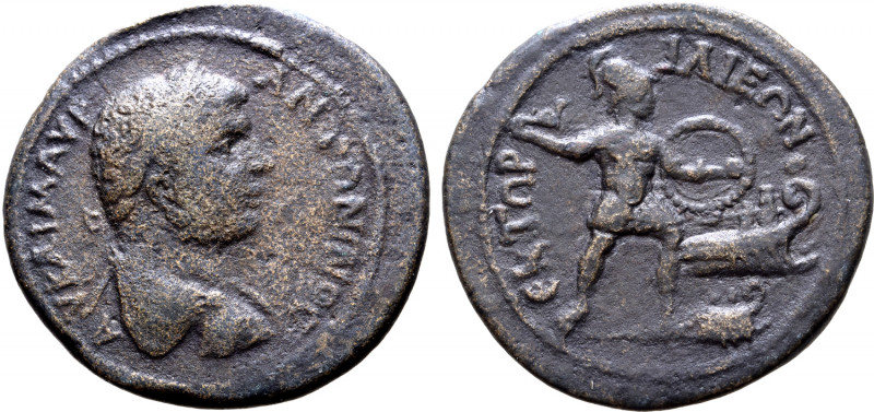 Caracalla Æ 32mm of Ilium, Troas. AD 198-217. AV KAI M AVP ANTΩNINOC, laureate, ...