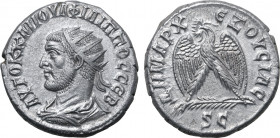Philip I BI Tetradrachm of Antioch, Seleucis and Pieria. AD 244. AYTOK K M IOYΛ ΦΙΛΙΠΠΟC CЄB, radiate, draped and cuirassed bust to left, seen from be...