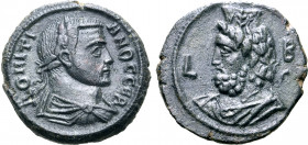 Domitius Domitianus BI Tetradrachm of Alexandria, Egypt. Dated RY 2 = AD 297/8. ΔOMITIANOC CЄB, laureate, draped, and cuirassed bust to right / Draped...