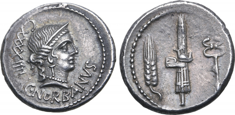 C. Norbanus AR Denarius. Rome, 83 BC. Diademed bust of Venus to right; CXXXXIIII...