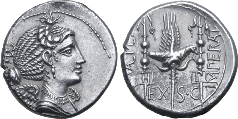C. Valerius Flaccus AR Denarius. Massalia, 82 BC. Draped and winged bust of Vict...