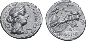 C. Annius T. f. T. n. and L. Fabius L. f. Hispaniensis AR Denarius. Mint in north Italy or Spain, 82-81 BC. Diademed and draped bust of Anna Perenna t...