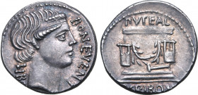 L. Scribonius Libo AR Denarius. Rome, 62 BC. Head of Bonus Eventus to right; BON•EVENT downwards to right, LIB[O] downwards to left / Puteal Scribonia...