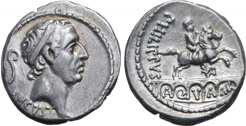 L. Marcius Philippus AR Denarius. Rome, 56 BC. Head of Ancus Marcius to right, w...