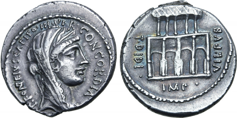 P. Fonteius P. f. Capito AR Denarius. Rome, 55 BC. P•FONTEIVS•CAPITO•III•VIR•CON...