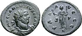 Carausius BI Radiate. 'C' mint, AD 286-293. IMP C CARAVSIVS P F AVG, radiate and draped bust to right / PAX AVGGG, Pax standing to left, holding olive...