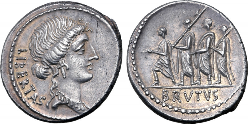 Q. Servilius Caepio (M. Junius) Brutus AR Denarius. Rome, 54 BC. Bust of Liberta...