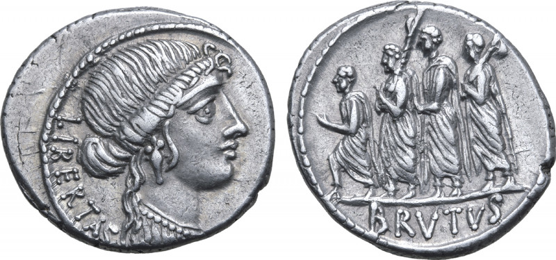 Q. Servilius Caepio (M. Junius) Brutus AR Denarius. Rome, 54 BC. Bust of Liberta...