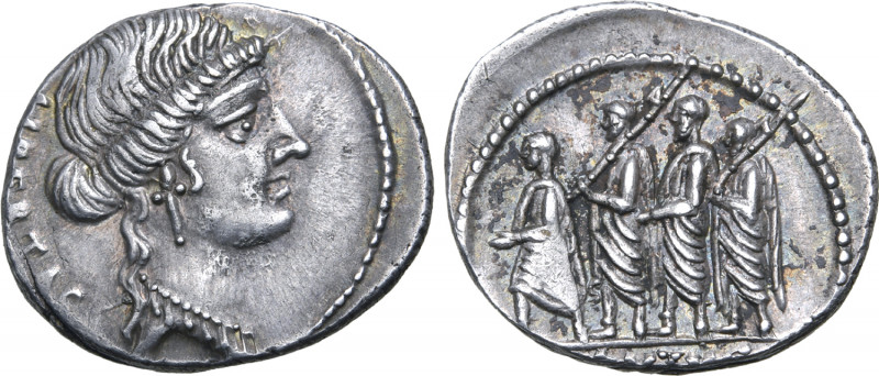 Q. Servilius Caepio (M. Junius) Brutus AR Denarius. Rome, 54 BC. Bust of Liberta...