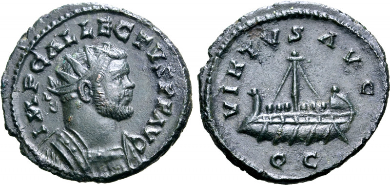 Allectus Æ Quinarius. 'C' mint, AD 293-296. IMP C ALLECTVS P F AVG, radiate and ...