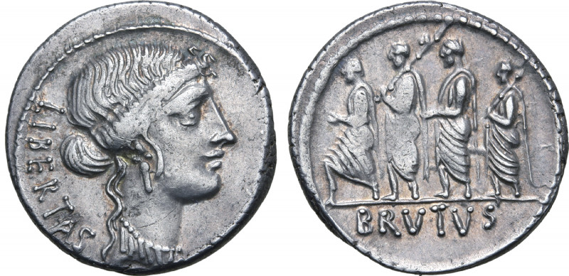 Q. Servilius Caepio (M. Junius) Brutus AR Denarius. Rome, 54 BC. Bust of Liberta...