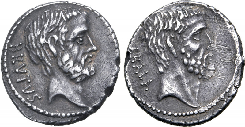 Q. Servilius Caepio (M. Junius) Brutus AR Denarius. Rome, 54 BC. Bare head of L....