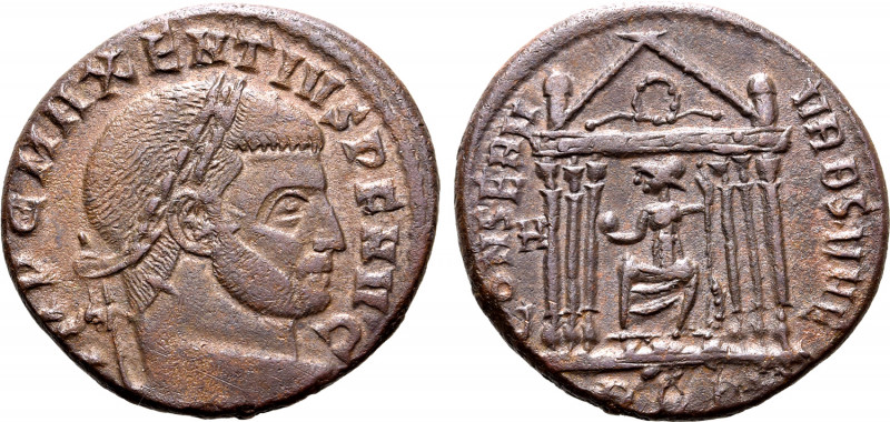 Maxentius BI Nummus. Rome, AD 310-311. IMP C MAXENTIVS P F AVG, laureate head to...