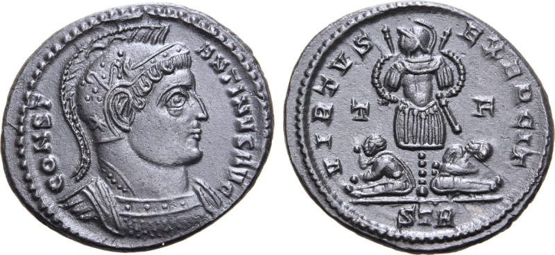 Constantine I 'the Great' BI Nummus. Treveri, AD 320-321. CONSTANTINVS AVG, helm...