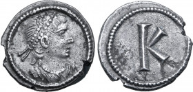 City Commemorative AR Third Siliqua. Struck under Constantine I. Constantinople, AD 330. Pearl-diademed and draped bust to right, wearing pearl neckla...