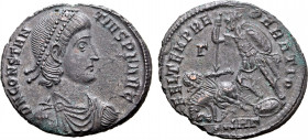 Constantius II BI Centenionalis. Heraclea, AD 351-355. D N CONSTANTIVS P F AVG, pearl-diademed, draped and cuirassed bust to right / FEL TEMP REPARATI...