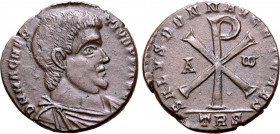 Magnentius BI Double Centenionalis. Treveri, AD 352. D N MAGNENTIVS P F AVG, bare-headed, draped and [cuirassed] bust to right / SALVS DD NN AVG ET CA...