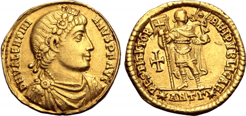 Valentinian I AV Solidus. Antioch, AD 364. D N VALENTINIANVS P F AVG, rosette-di...