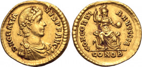 Gratian AV Solidus. Constantinople, AD 383-385. D N GRATIANVS P F AVG, rosette-diademed, draped and cuirassed bust to right / CONCORDIA AVGGGG Є, Cons...