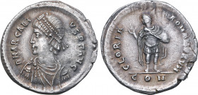 Arcadius AR Light Miliarense. Constantinople, AD 395-403. D N ARCADIVS P F AVG, pearl-diademed, draped and cuirassed bust to left / GLORIA ROMANORVM, ...