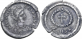 Aelia Pulcheria (sister of Theodosius II) AR Siliqua. Constantinople, AD 420-429. AEL PVLCHERIA AVG, pearl-diademed and draped bust to right / Cross w...