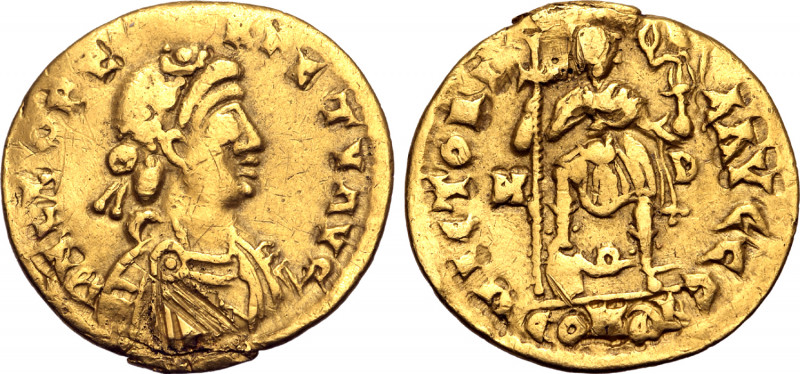 Leo I AV Solidus. Mediolanum, AD 462-465. D N LEO PERPETV AVG, rosette-diademed,...