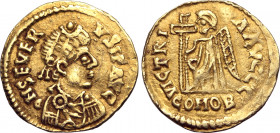 Visigoths, uncertain ruler AV Tremissis. In the name of Libius Severus. Uncertain mint, circa AD 461-470. D N SEVERVS P F AVG, rosette-diademed, drape...