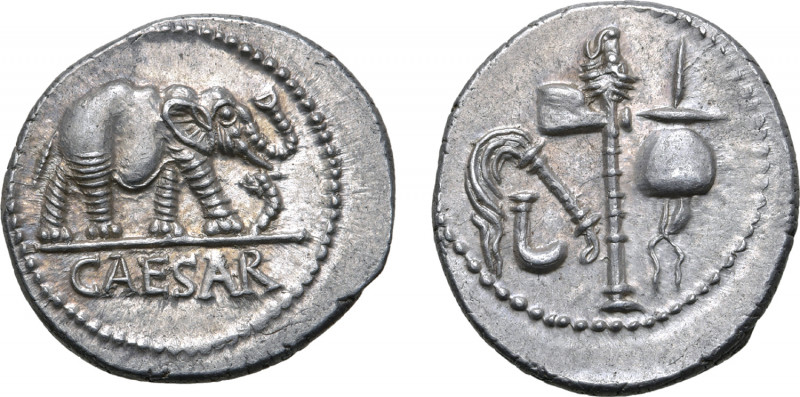 Julius Caesar AR Denarius. Military mint travelling with Caesar, 49-48 BC. Eleph...