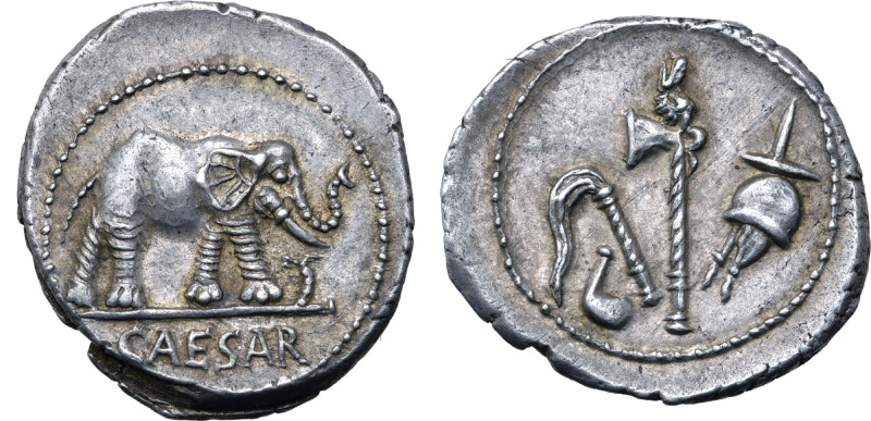 Julius Caesar AR Denarius. Military mint travelling with Caesar, 49-48 BC. Eleph...