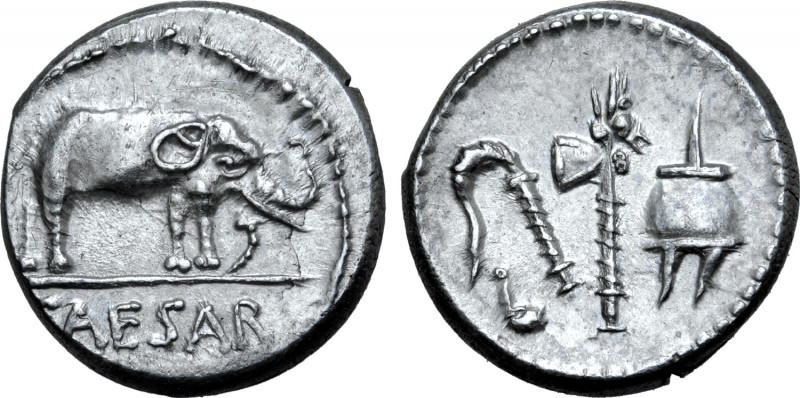 Julius Caesar AR Denarius. Military mint moving with Caesar, 49-48 BC. Elephant ...